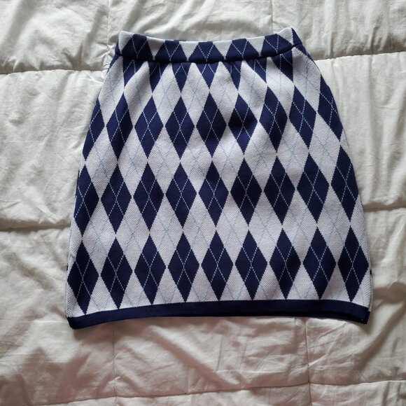 Women’s Daisy Street Size S Argyle Blue & White Knit Skirt - Picture 3 of 7